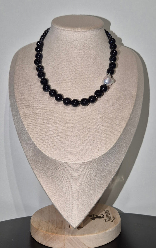 Collier Blue Goldstone & perle baroque