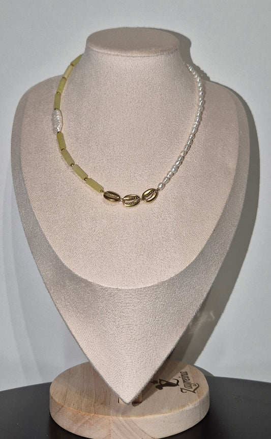 Collier perles & gemmes jaune-vert