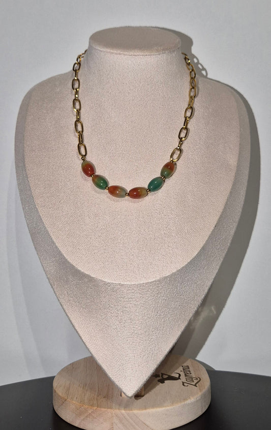 Collier chaîne dorée & agate peacock