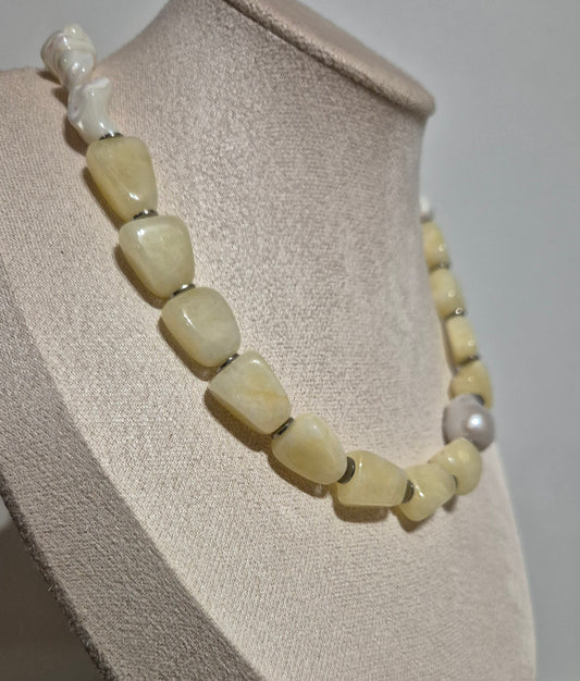 Collier aragonite jaune & coquillage