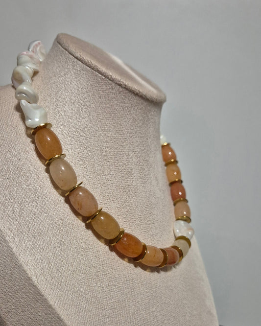 Collier calcédoine orange & perle baroque