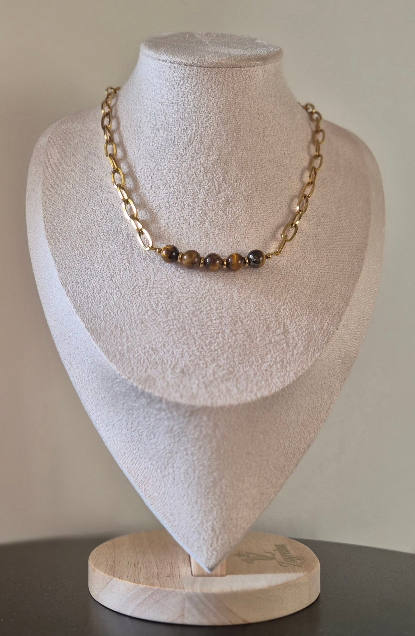 Collier chaîne dorée & oeil de tigre