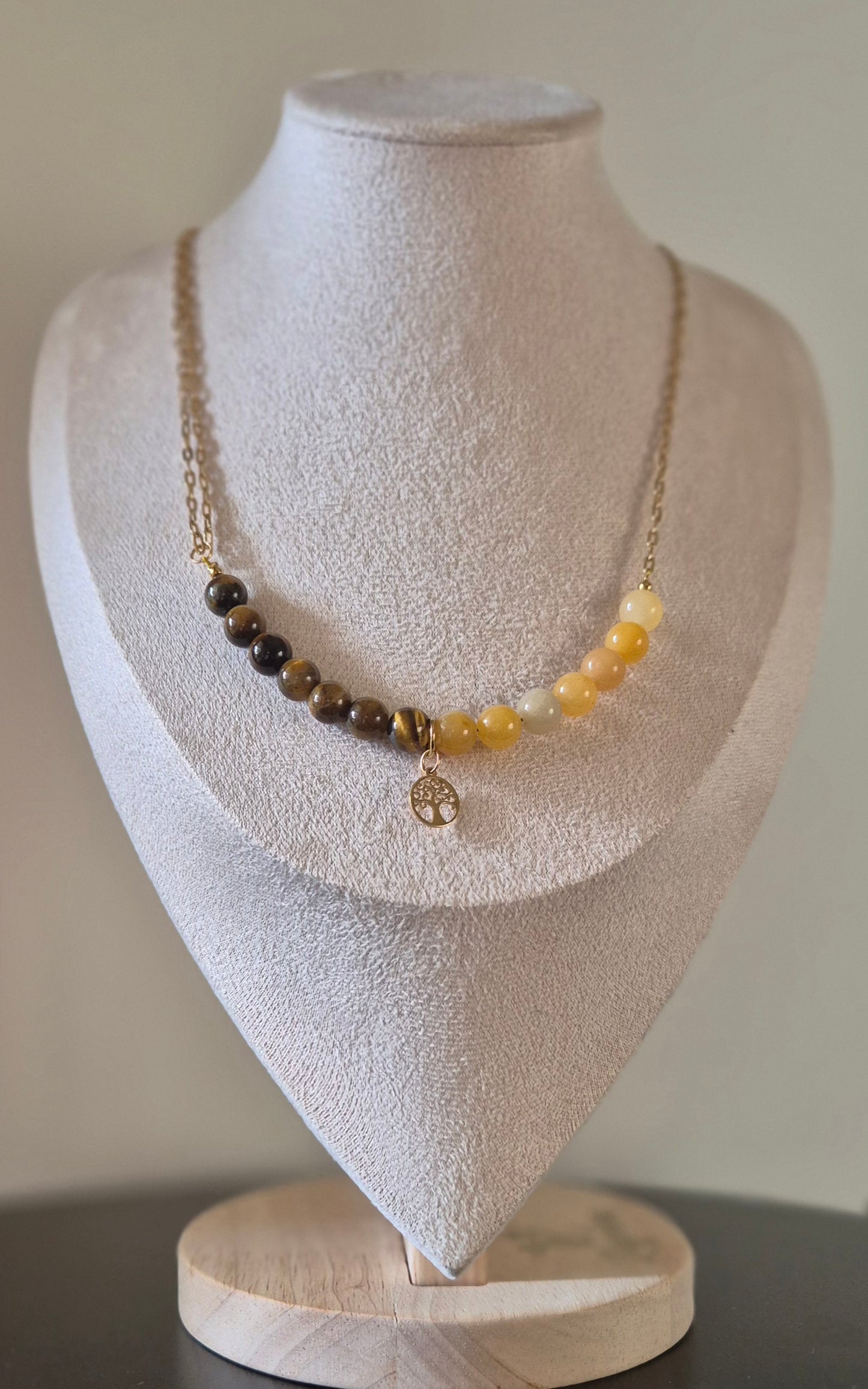 Collier oeil de tigre & jaspe jaune