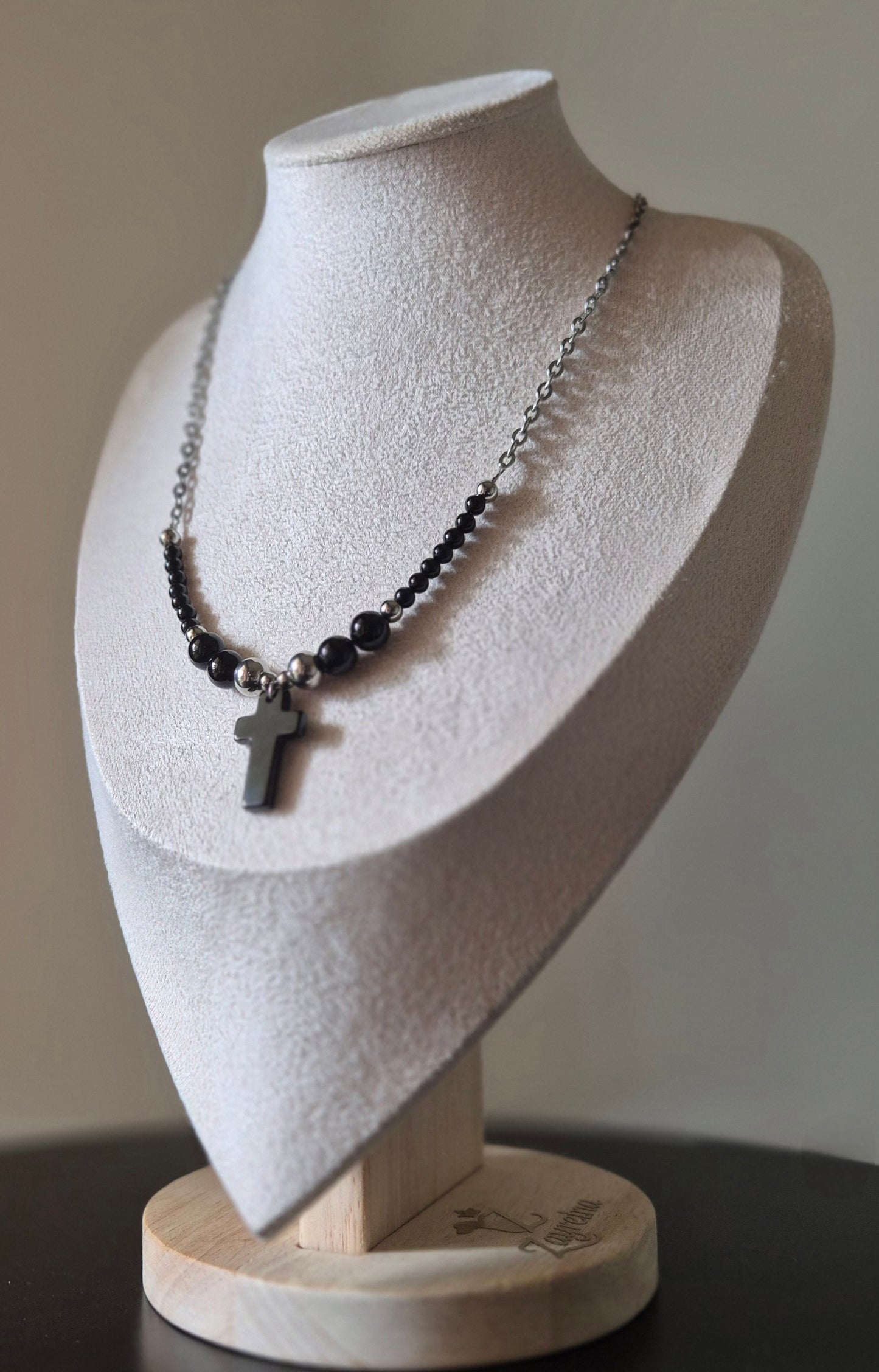 Collier acier & agate noire