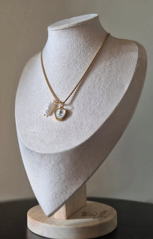 Collier en acier inoxydable doré & deux pendentifs