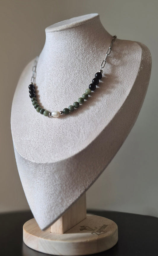 Collier jade vert & onyx