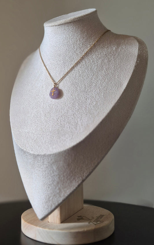 Collier doré & pendentif lilas