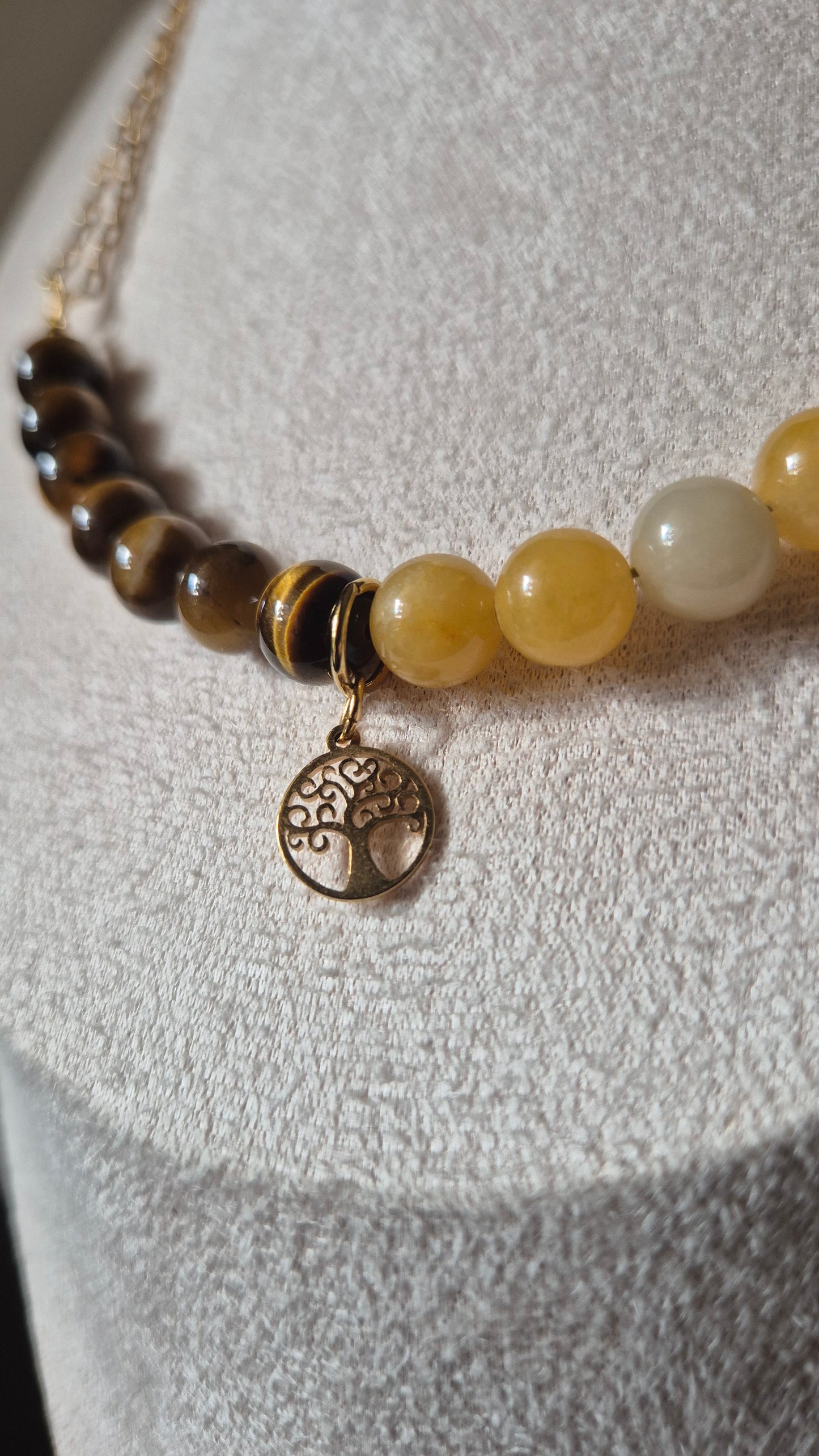 Collier oeil de tigre & jaspe jaune