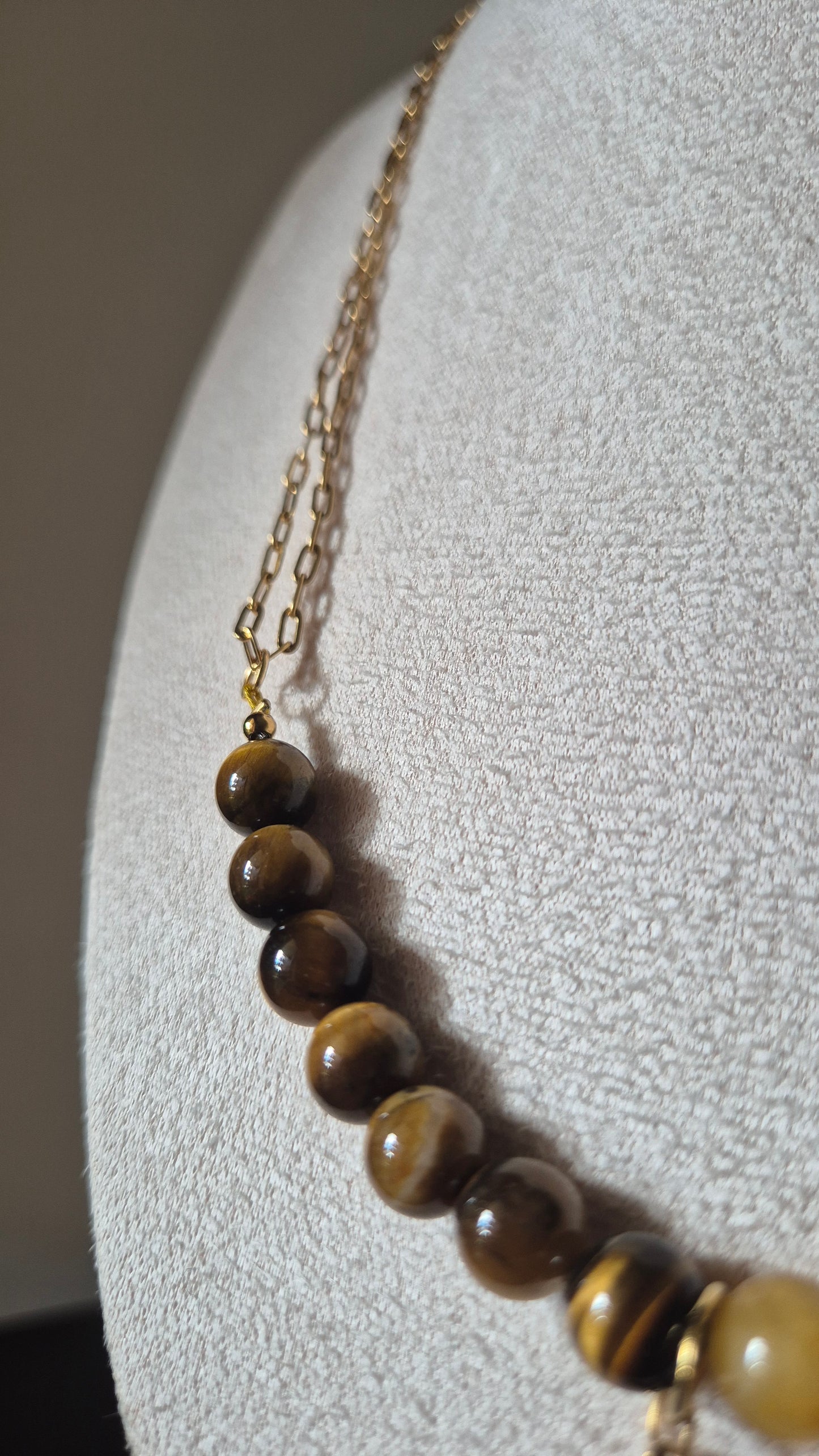 Collier oeil de tigre & jaspe jaune