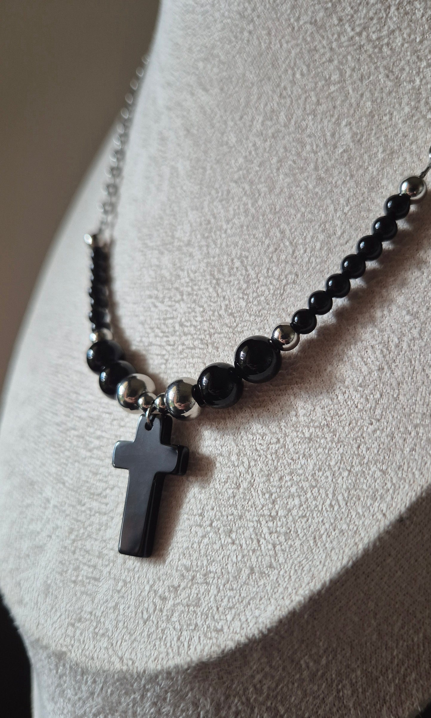 Collier acier & agate noire