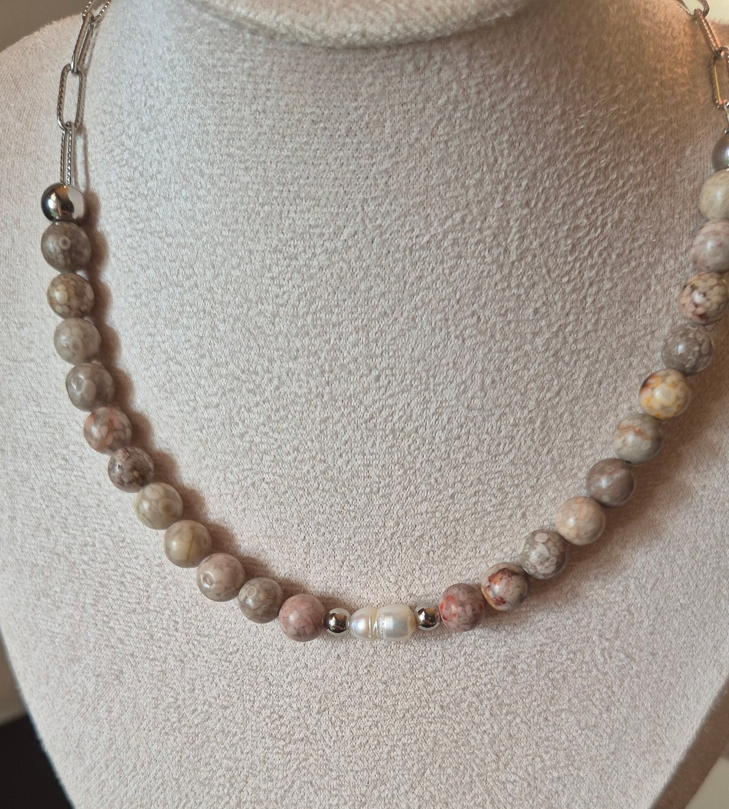 Collier chrysanthème & perle naturelle