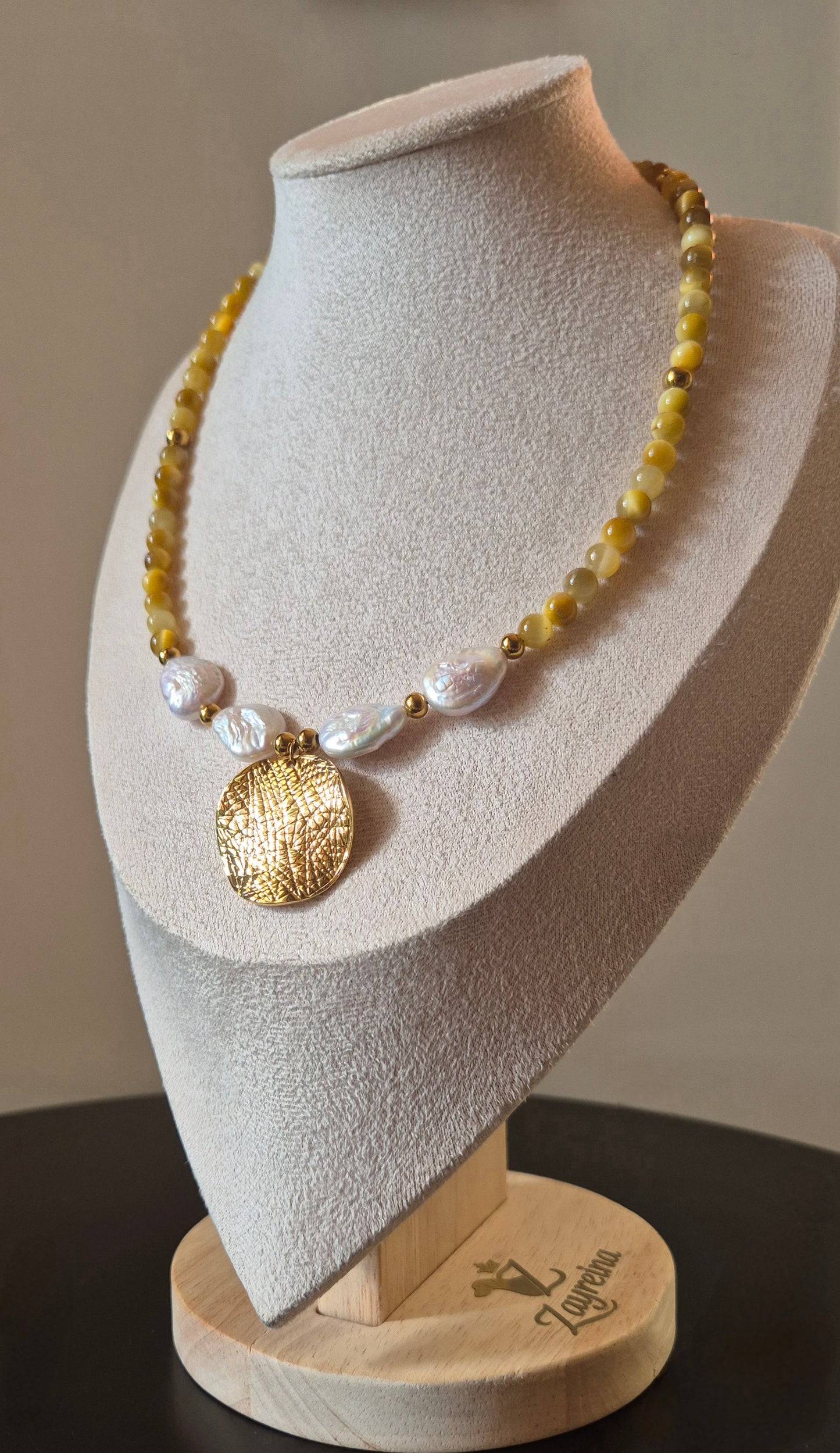 Collier oeil de tigre & perles baroques