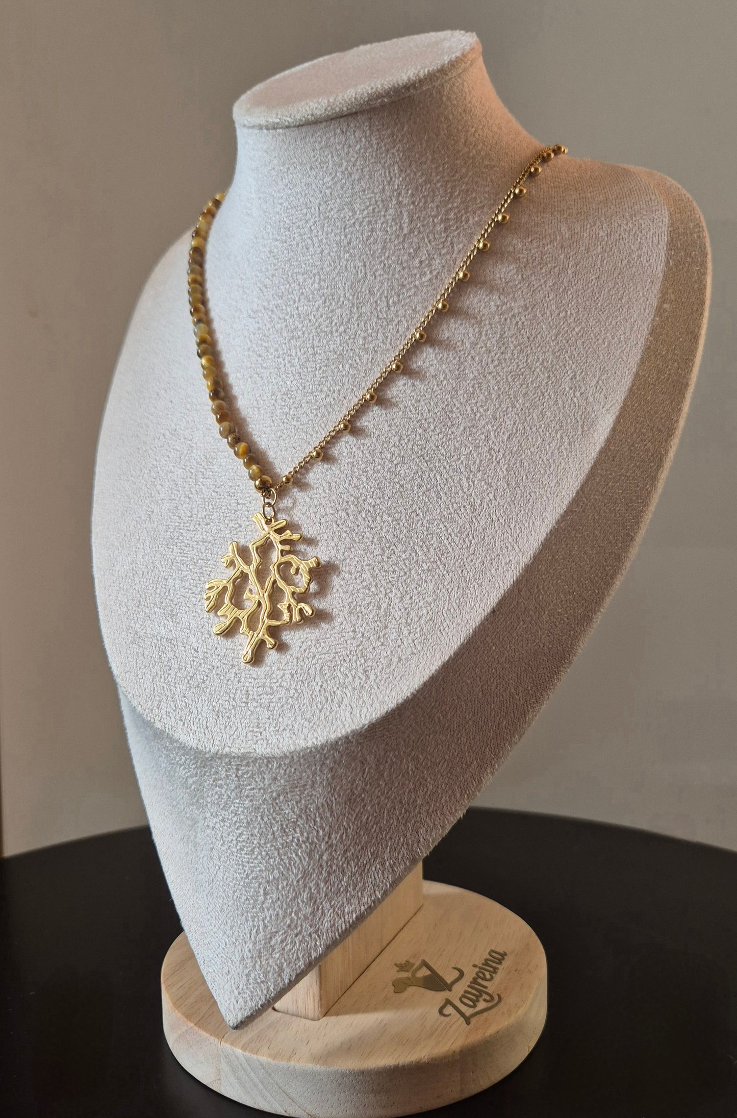 Collier oeil de tigre & chaîne dorée