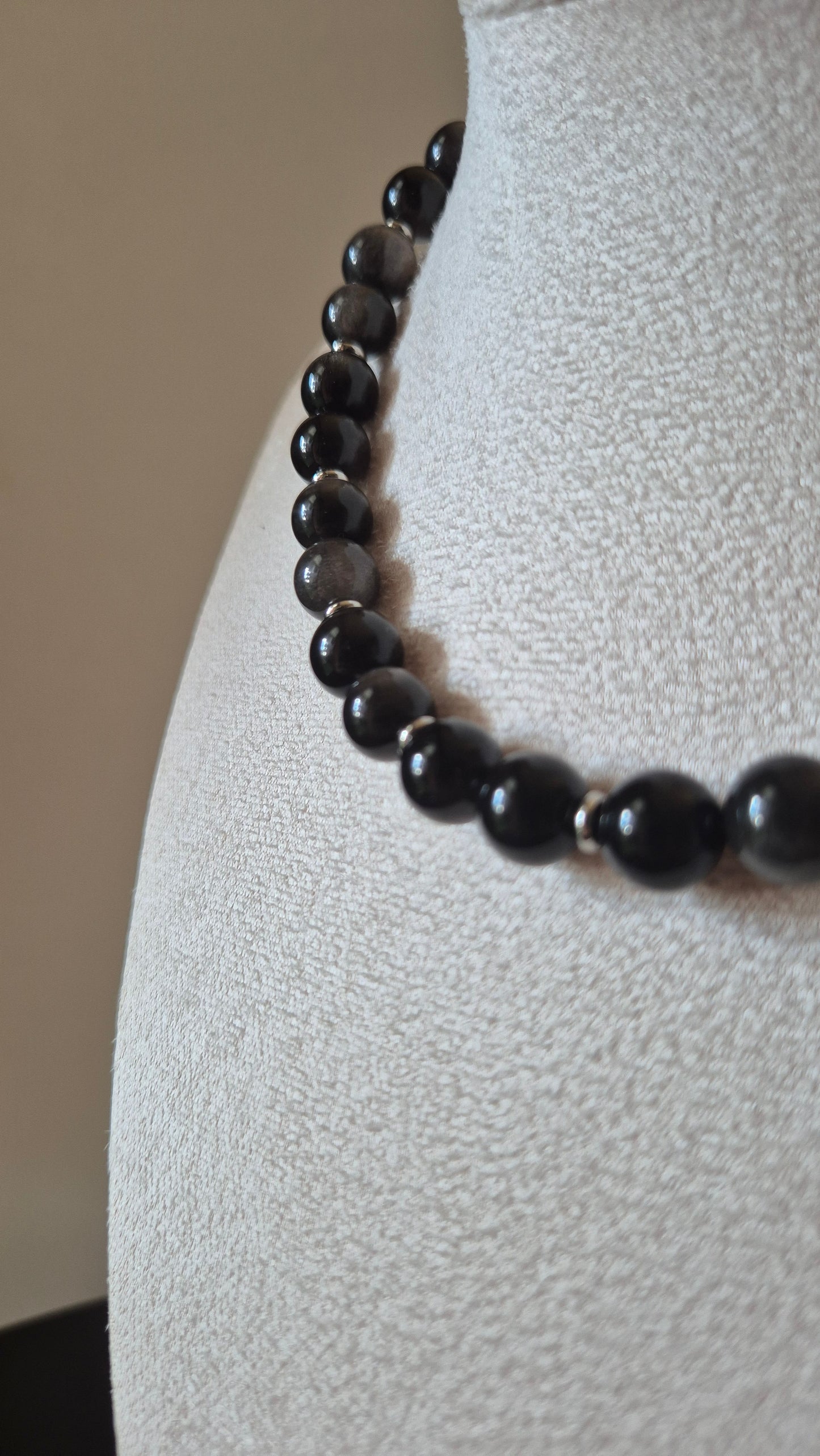 Collier obsidienne & perles naturelles