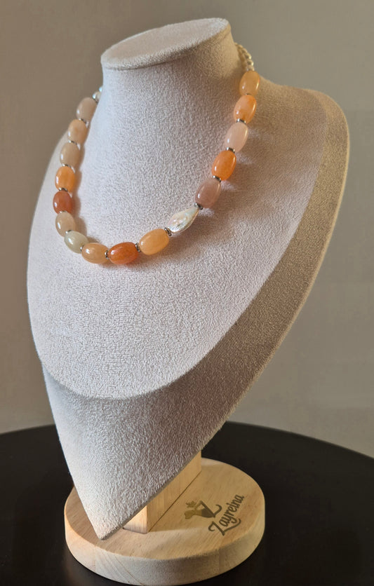 Collier calcédoine orange & perles