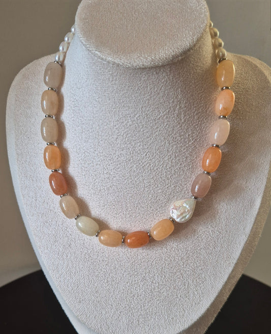 Collier calcédoine orange & perles