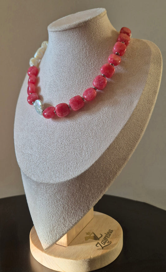 Collier rhodochrosite & coquillage
