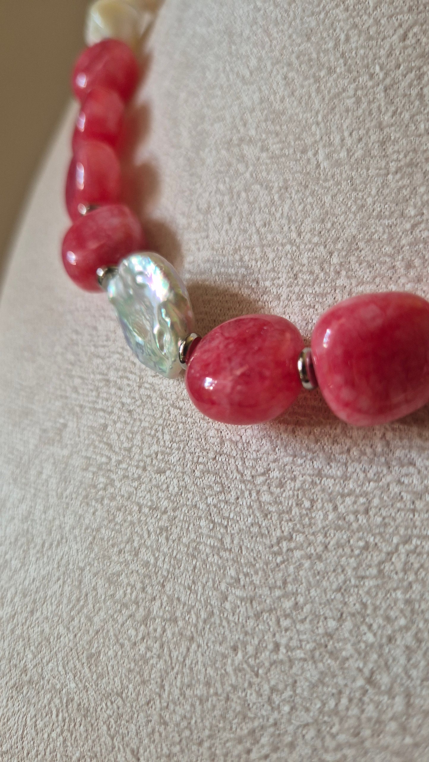 Collier rhodochrosite & coquillage