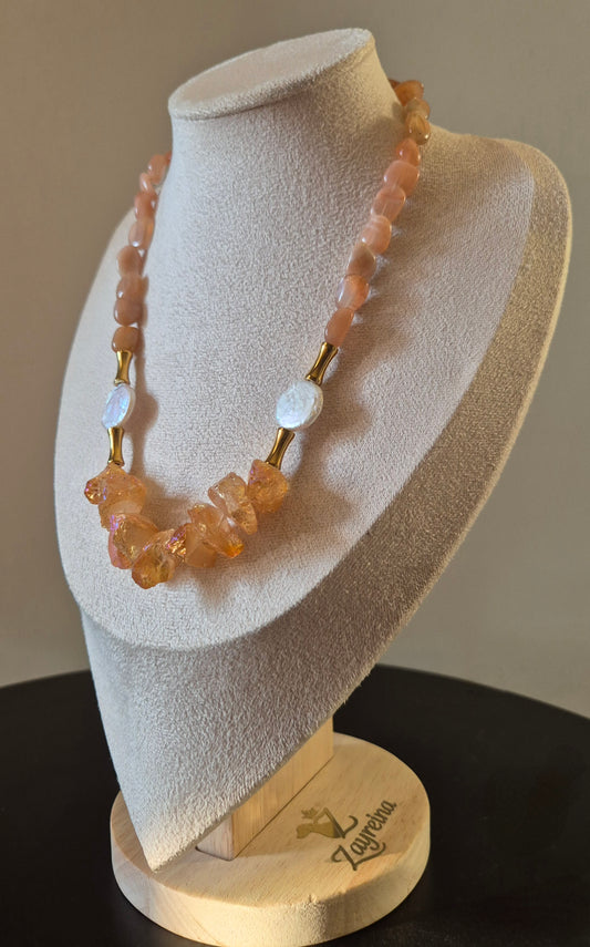 Collier quartz doré & pierre de soleil
