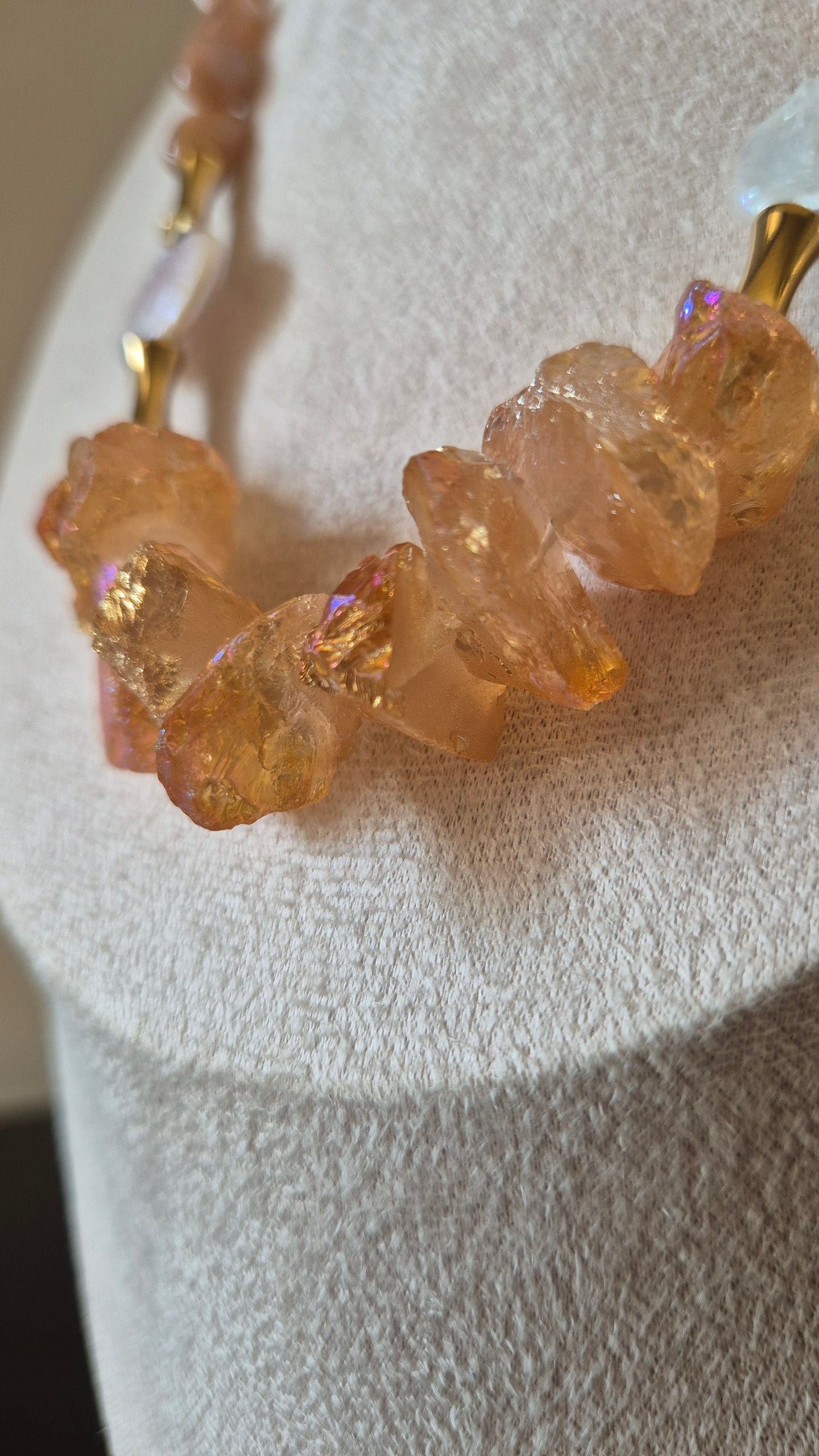 Collier quartz doré & pierre de soleil