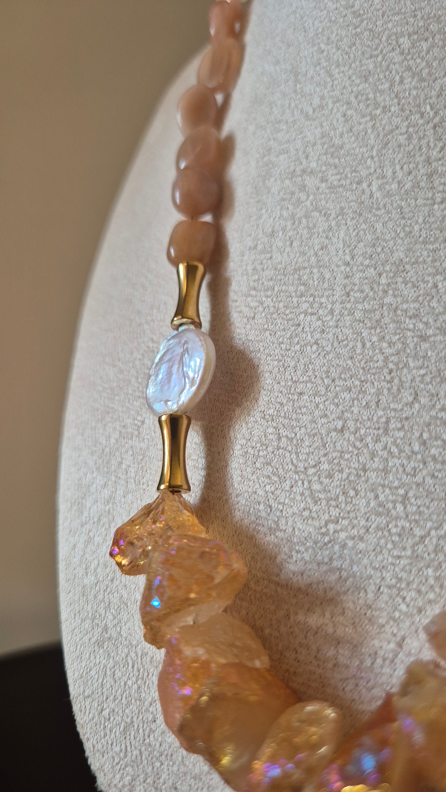 Collier quartz doré & pierre de soleil