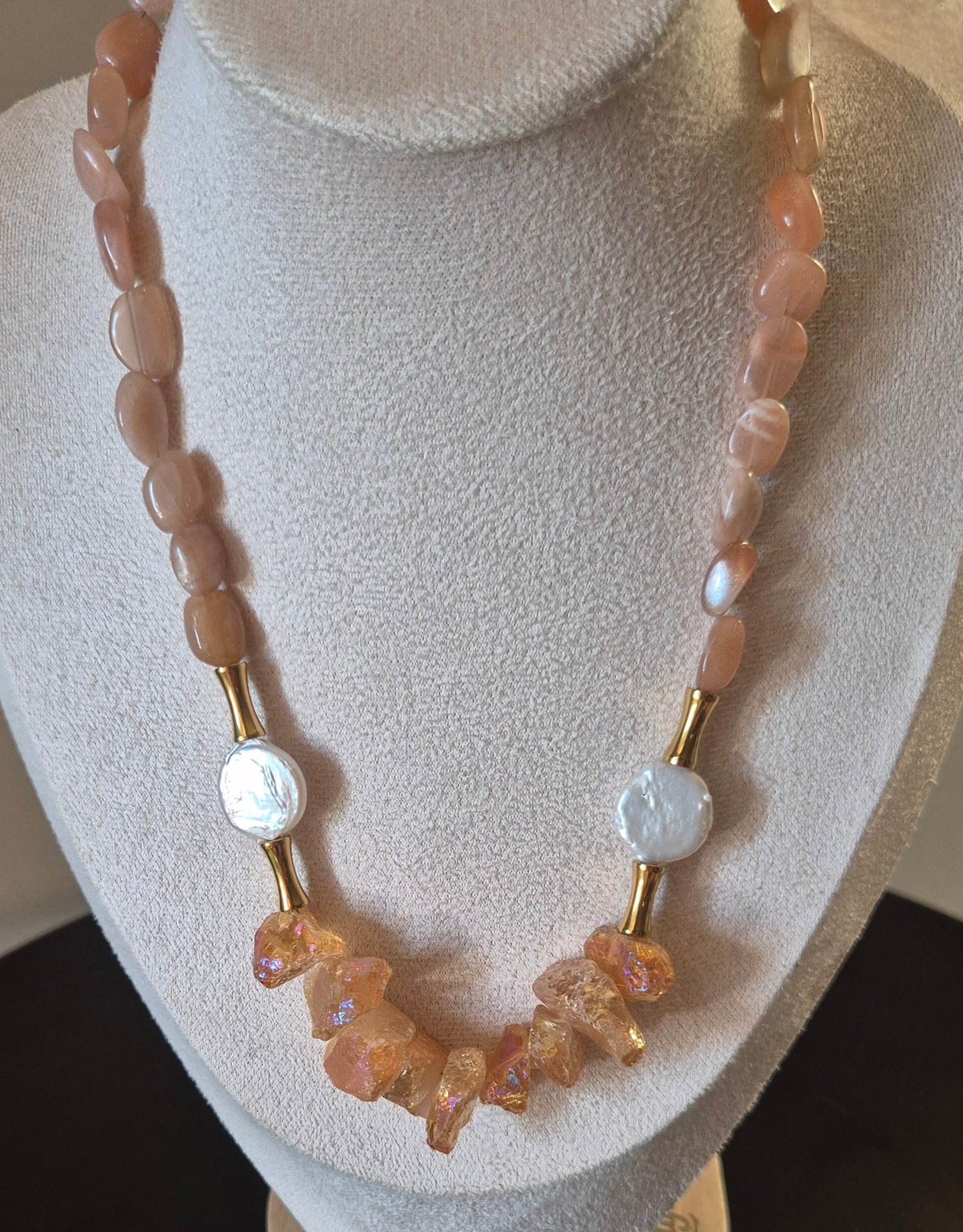 Collier quartz doré & pierre de soleil