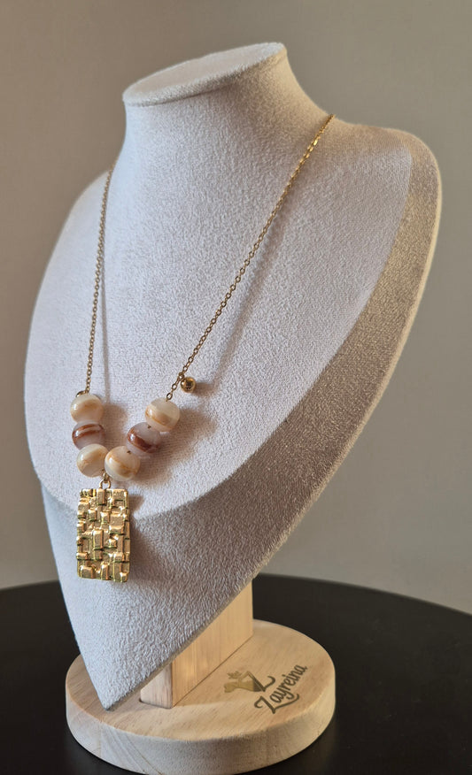 Collier doré & acier & résine