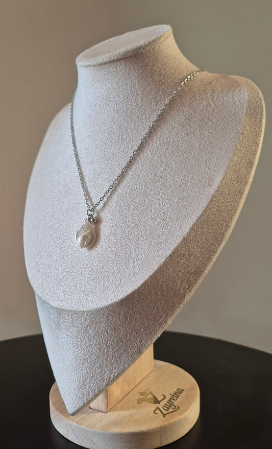 Collier acier & perle baroque