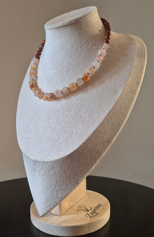 Collier agate beige & jaspe rouge