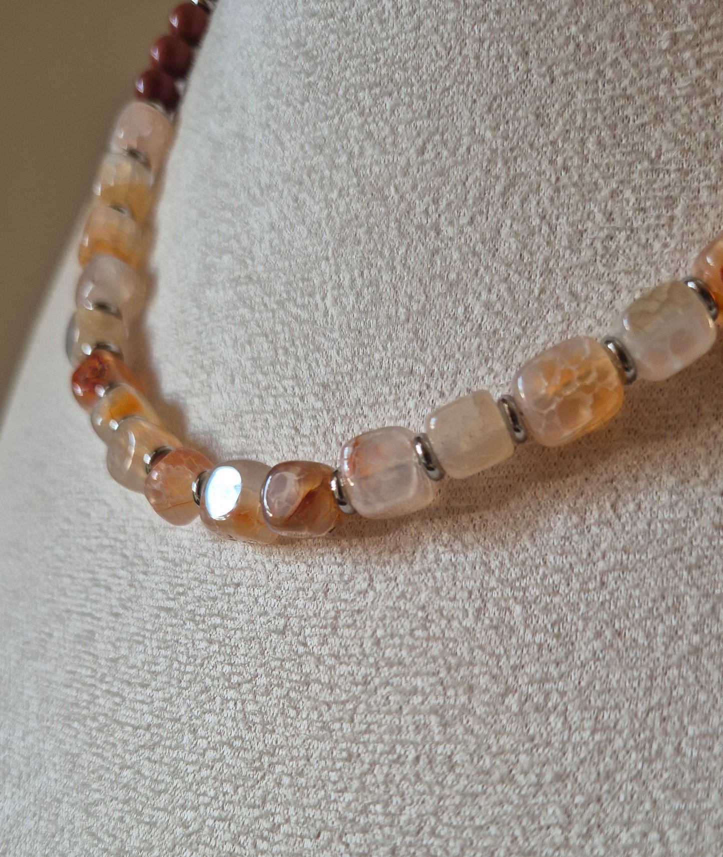 Collier agate beige & jaspe rouge