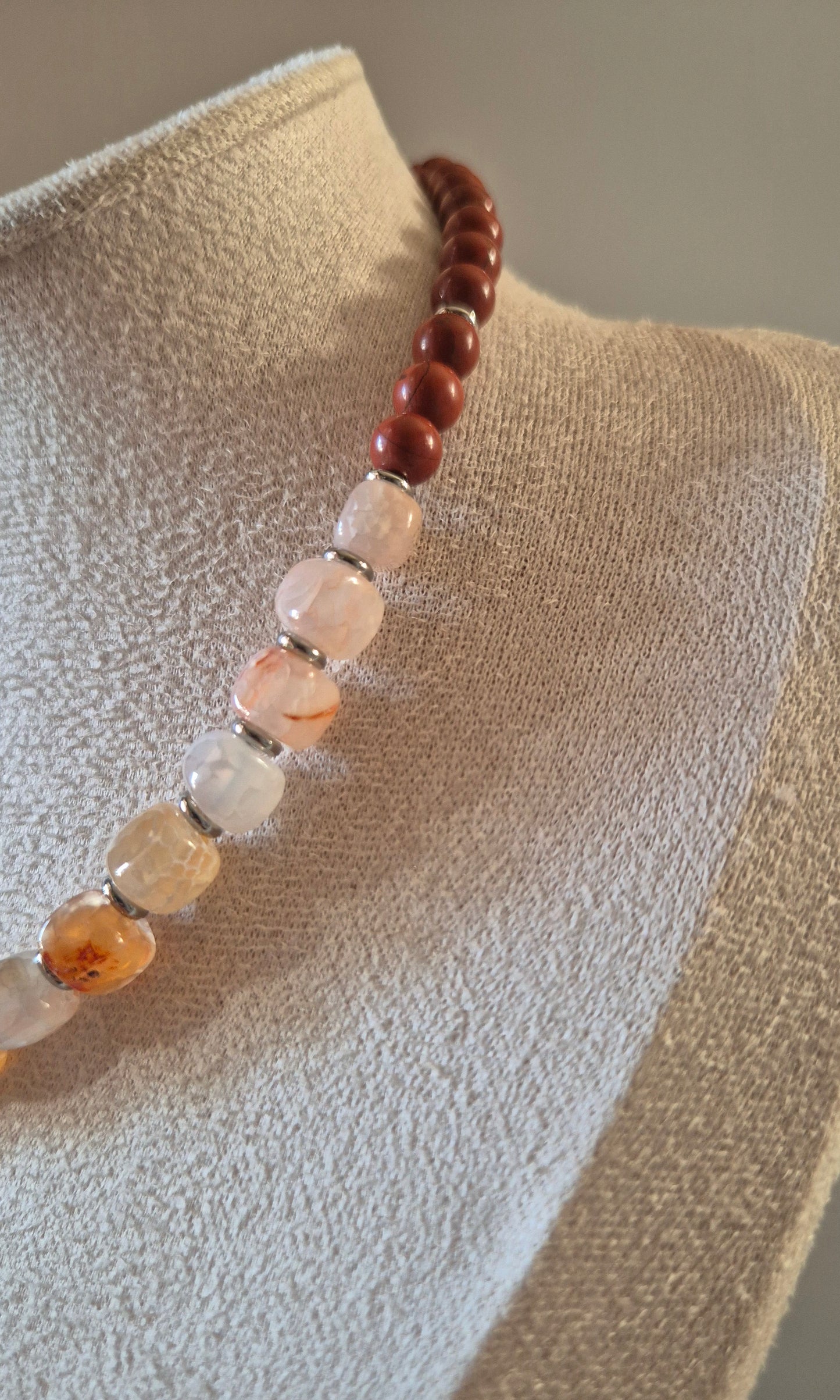 Collier agate beige & jaspe rouge