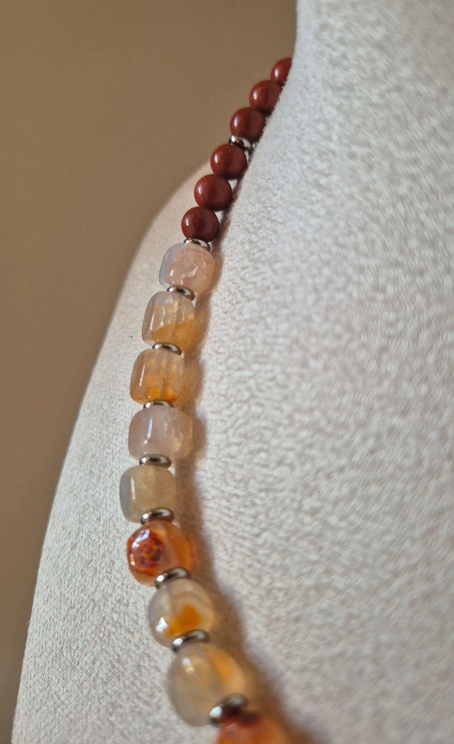 Collier agate beige & jaspe rouge