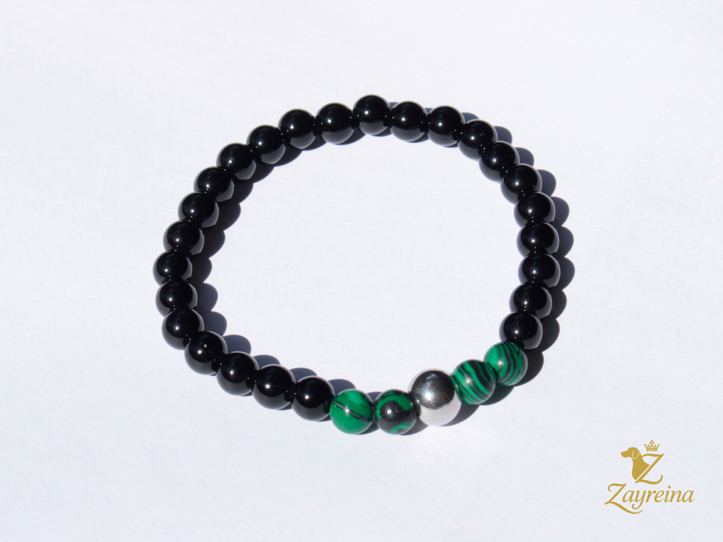 Bracelet en agate noire et malachite