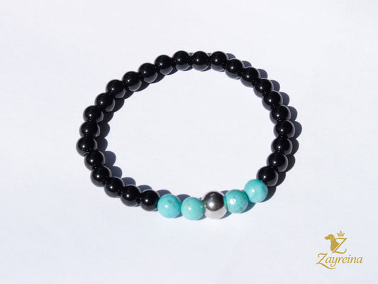 Bracelet en agate noire et turquoise