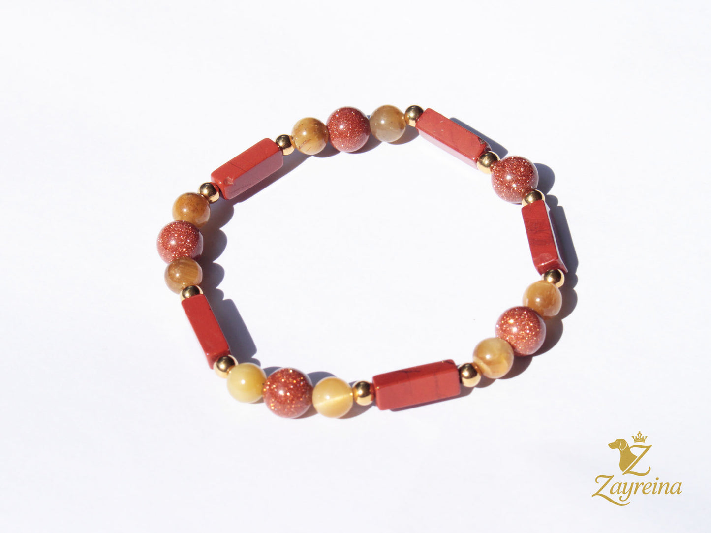 Bracelet en œil de tigre doré et jaspe rouge