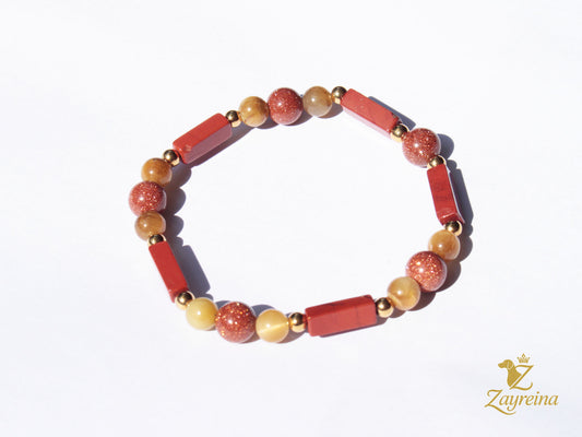 Bracelet en œil de tigre doré et jaspe rouge