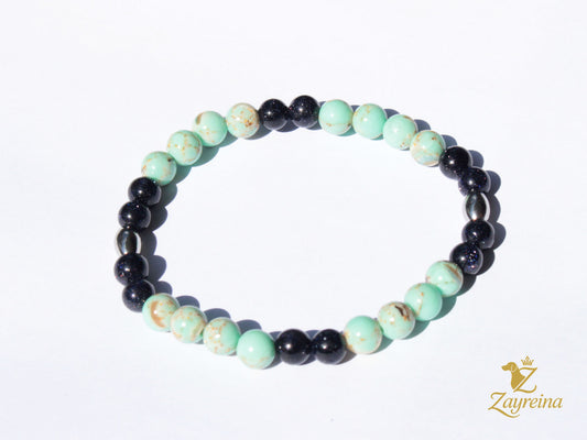 Bracelet turquoise verte avec goldstone bleue