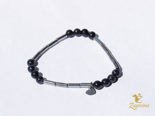 Bracelet en Goldstone bleu et hématite