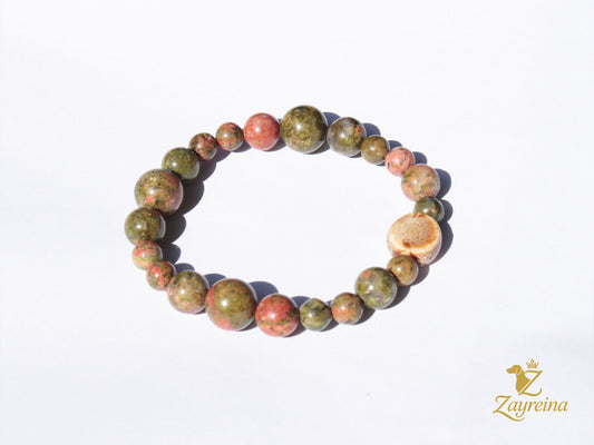 Bracelet en unakite avec perle en céramique
