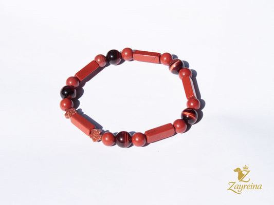 Bracelet jade et œil de tigre rouge