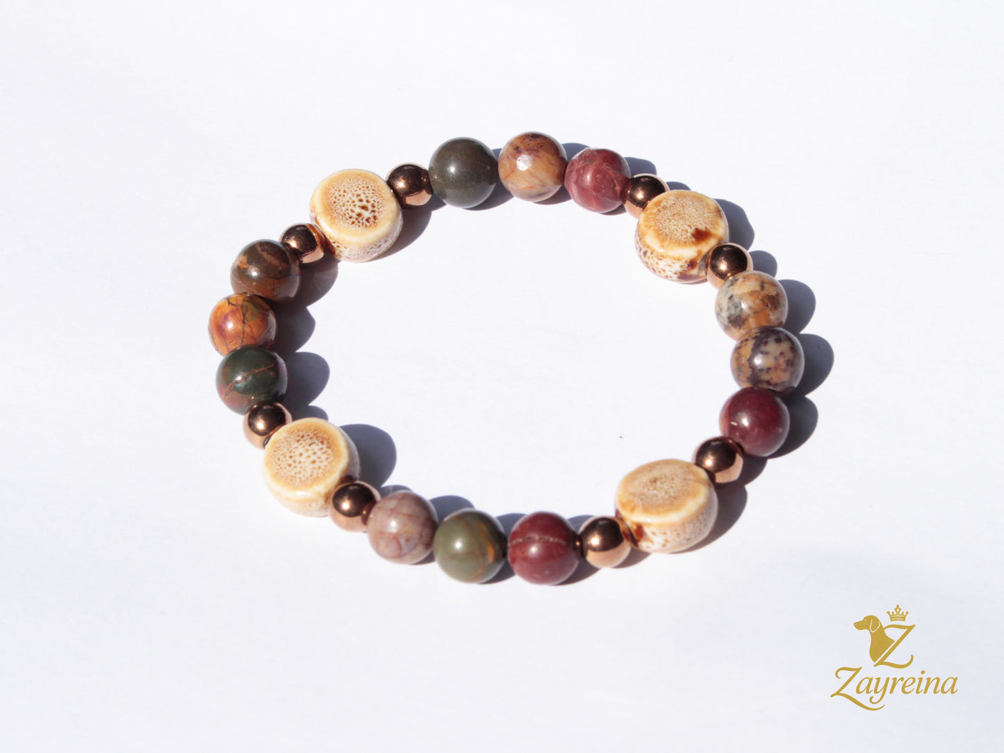 Bracelet en jaspe Picasso et perles en céramique