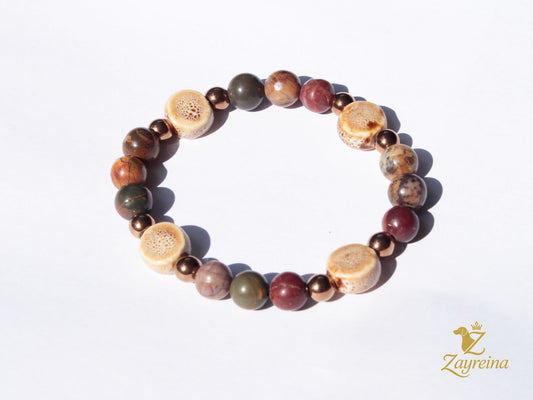 Bracelet en jaspe Picasso et perles en céramique