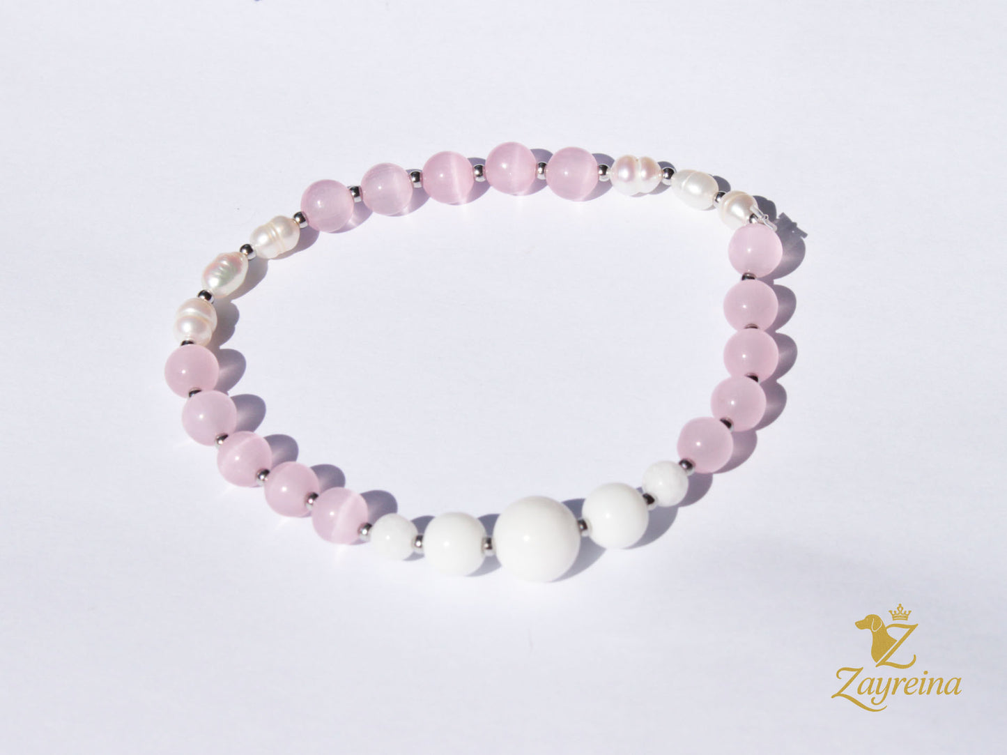 Bracelet blanc et rose avec perles naturelles