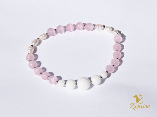Bracelet blanc et rose avec perles naturelles