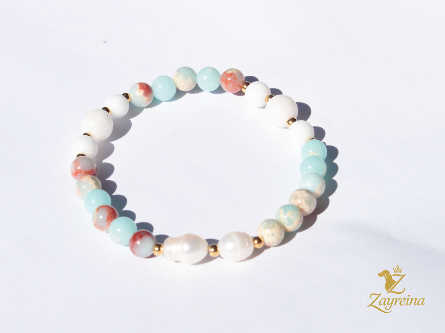 Bracelet bleu et blanc avec perles naturelles