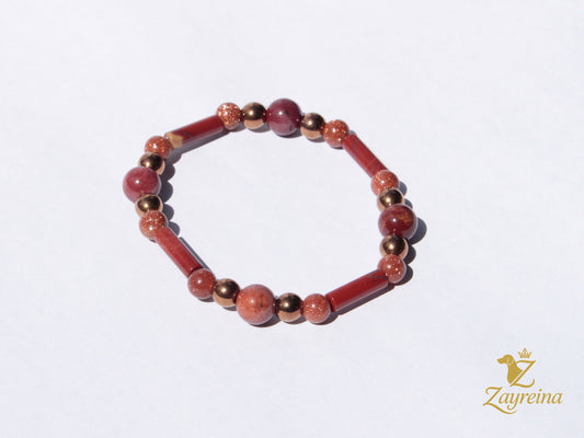 Bracelet pierre de soleil et jaspe rouge